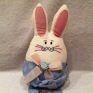 EUC Overly Raker, Inc. Stuffed Bunny, Blue & Green Pants, 8" T x 4 1/4" W
